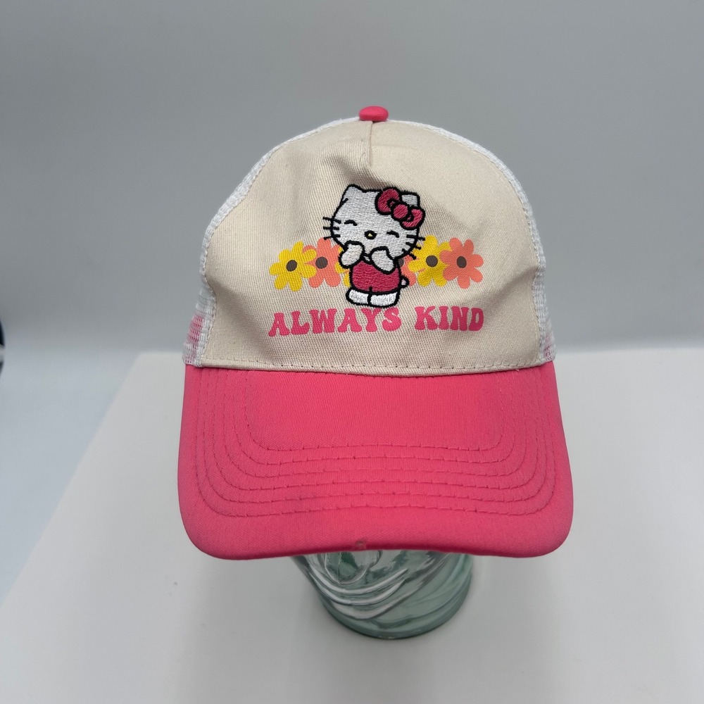Hello Kitty Sanrio Always Kind Trucker Hat Pink Cream Mesh Snapback Cap NWT